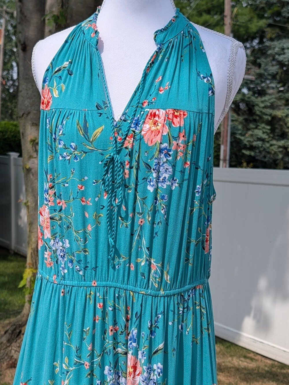 Maxi Dress Lauren Conrad Floral 100% Rayon Size XL Halter Top Sleeveless Teal - Picture 2 of 10